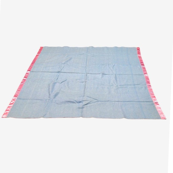 Unbranded Other - Vintage Blue Wool Blanket Lavender Satin Trim ‎ Mid Century Modern 62"x 65"